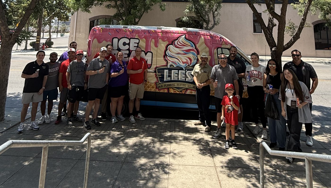 Crowd gathering at the Lee's ice cream truck